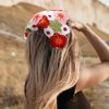 Urieo 2 Pcs Crochet Head Scarf Hair Bandanas Knitted Hair Scarf Colorful Floral Bandana Headbands Tie Head Kerchief Party Daily for Women and Girls