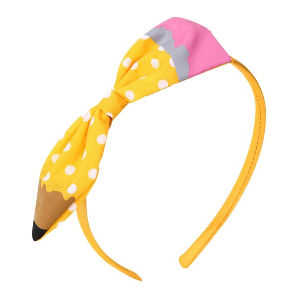 Back to School Headband Yellow Hairbands Cute Hair Bands Pencil Bow Hair Band for Teacher Girls Women School Decorations Dots Headband Non-slip Hair Wear Hair Accessories for First Day of School 1Pcs