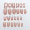 Almond Press on Nails Short Round Fake Nails Chrome Gloss False Nails with Glitte Powder Designs Acrylic Nails Press on Artificial Nails Stick on Nails for Women 24Pcs Nail Press ons