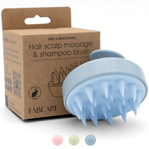 FABCARE Scalp Brush | Scalp Massager | Wheat Straw and Silicone | Wet & Wet Hair Exfoliating Brush | Hair Growth Massager, Cleaning and Dryness (Blue)