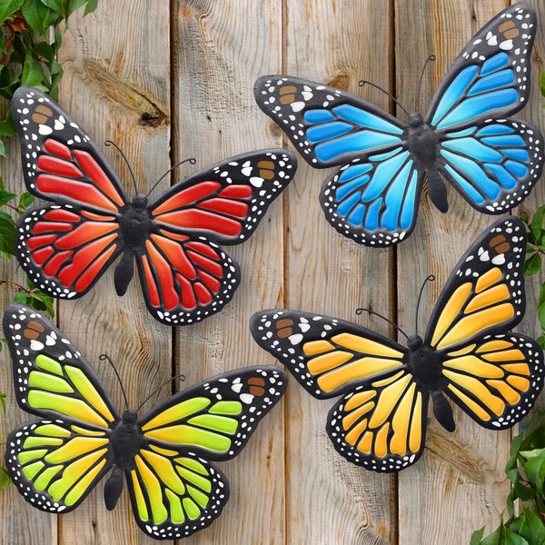 EOORAU Metal Butterfly Wall Outdoor Decor - 4 Pack 9.8in Metal Butterflies Wall Art Sculpture Hanging Decorations for Backyard Patio Fence Garden Home