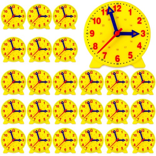 Batiyeer 24 Pcs Teaching Clock Kit for Kids to Tell Time Teaching Clock Mini Geared Clock for Kids Basic Math Development Teacher and Classroom Supplies, 4 Inch(Yellow)