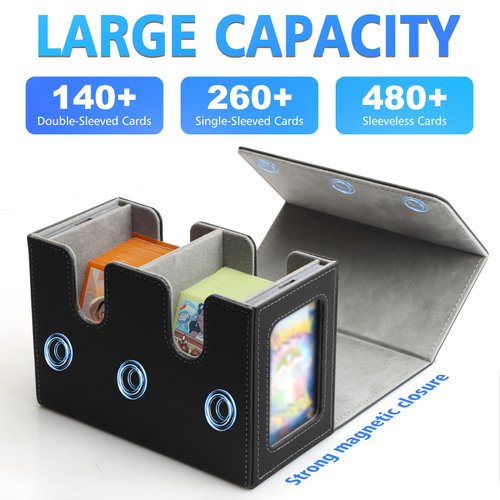 SANZIE Card Deck Box for MTG Commander Deck Box with 2 Toploaders 35PT fits 260+ Single Sleeved Trading Cards TCG Deck Box for Magic Game Cards (Black&Grey)