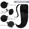 Caliee Clip on Ponytail Hair Extension 100% Remy Human Hair Color 1 Jet Black Wrap Around Ponytail Virgin Long Straight Pony Tail Hairpiece with Magic Paste 22Inch 90G