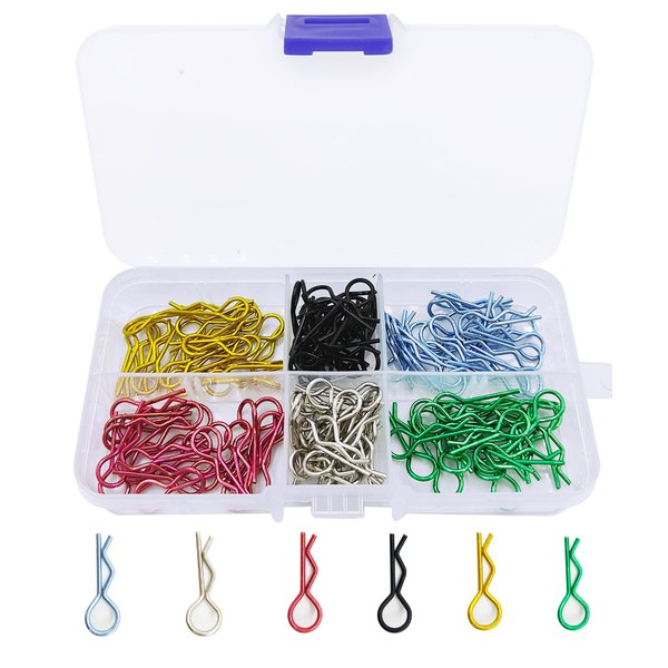HOPLEX 130pcs Universal RC Body Clips Car Clips Steel R Clips for All 1/10 1/12 Scale Redcat HPI Himoto HSP Exceed RC Car Parts Truck Buggy Shell Replacement