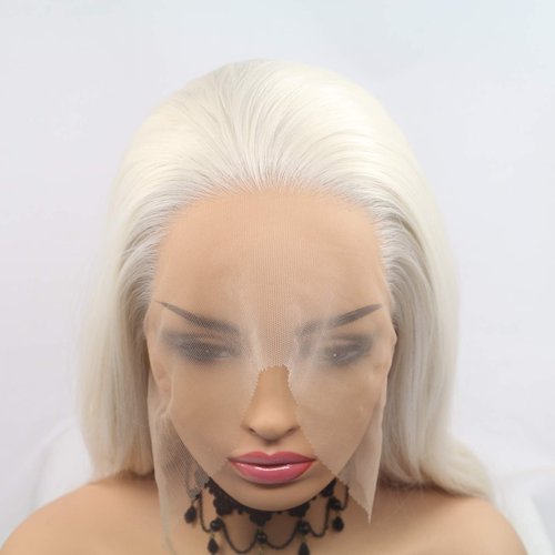 Sylvia 24" Platinum Blonde 13 * 4 Lace Front Wigs Long Straight Lace Front Wig Middle Parting 180% Density Half Hand Tied Heat Resistant Fiber Hair For Women