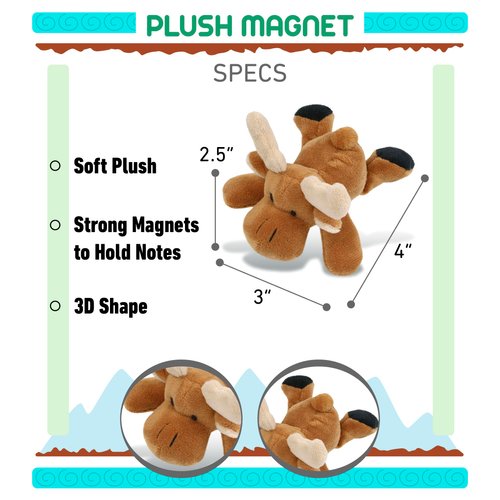 COTA Global Moose Plush Refrigerator Magnet - Fluffy Brown Moose Elk Stuffed Plush Magnet, Cute Wild Life Magnet for Kitchen Fridge & Locker, Home Decor & Office Decorative Novelty Accessory - 4 Inch