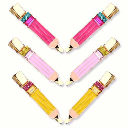 HZEYN 6 Pack Teacher Hair Clips Funny Pencil Hair Clips Teacher Appreaction Gifts Back To Shool Hair Accessories for Teachers Student (Pencil)