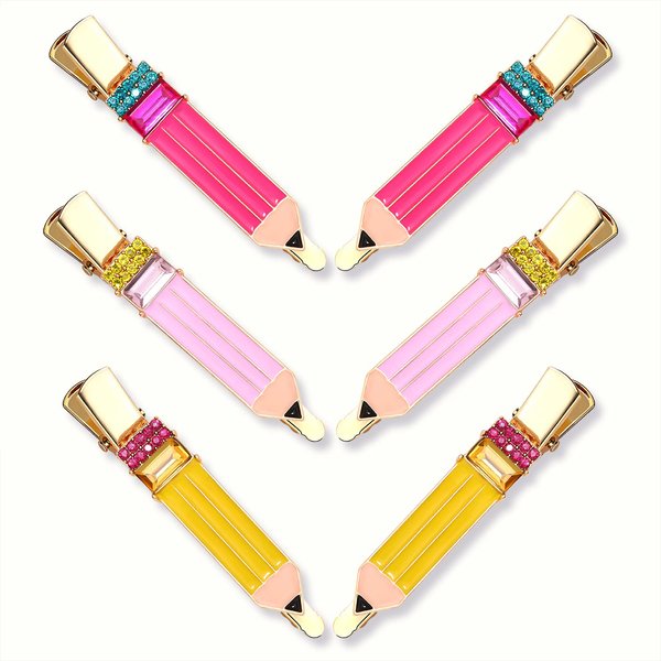 HZEYN 6 Pack Teacher Hair Clips Funny Pencil Hair Clips Teacher Appreaction Gifts Back To Shool Hair Accessories for Teachers Student (Pencil)