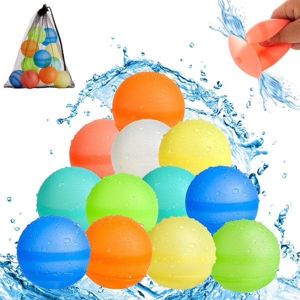Origintek Reusable Water Balloons, 12PCS Water Balloons Quick Fill For Kids, Pool Toys Silicone Self Sealing Water Balls For Boys&Girls Outdoor Activities Summer Party