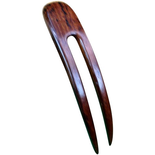 JWL (1) Rosewood Two Prong Curved 4.5 Inch Hair Stick Pick Pic Pin Fork FPL 3.5"- Hawaiian Style