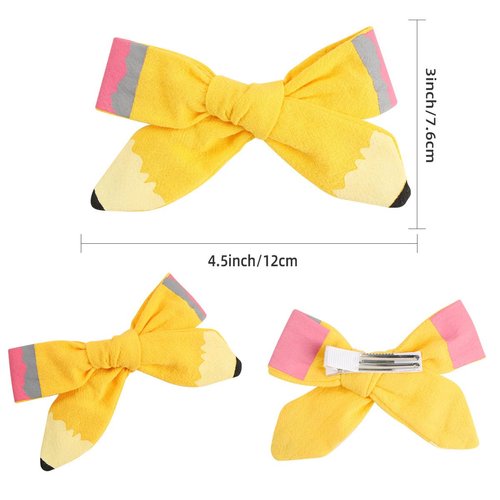 Bow Hair Clips Back to School Hair Bows for Girls Cute Yellow Pencil Clips Hair Bow Barrette Ribbon Snap Hairpin Handmade Graduation Season Decor Hair Accessories for Students Hair Accessories 2Pcs