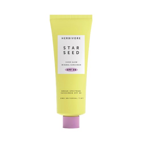 HERBIVORE Star Seed Sheer Glow + Brightening Silicone-Free 100% Mineral Zinc Oxide Sunscreen for Face - SPF 30 with Vitamin C + Prebiotics (Universal Tint) 50 mL / 1.7 oz
