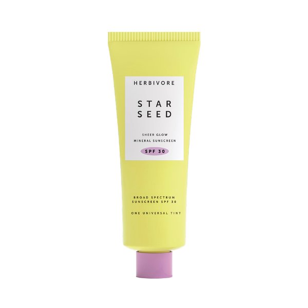 HERBIVORE Star Seed Sheer Glow + Brightening Silicone-Free 100% Mineral Zinc Oxide Sunscreen for Face - SPF 30 with Vitamin C + Prebiotics (Universal Tint) 50 mL / 1.7 oz
