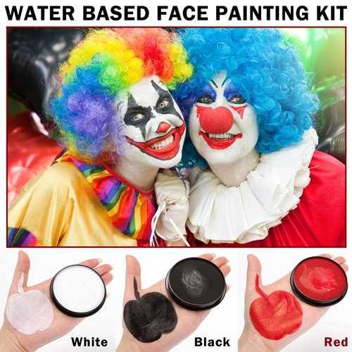 LZXLUKGIR Clown Makeup Kit,Red Black and White Face Painting Kit Professional,Water Based Face Paint Halloween Makeup Kit,Clown Face Paint for Kids and Adults,Zombie Joker Vampire Makeup