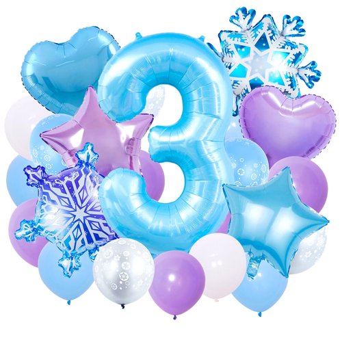 Snowflake Decorations 3rd Birthday Decorations for Girl, 40 Inch Light Blue Number 3 Balloon Blue and Purple Party Decorations for 3 Birthday Decor Supplies