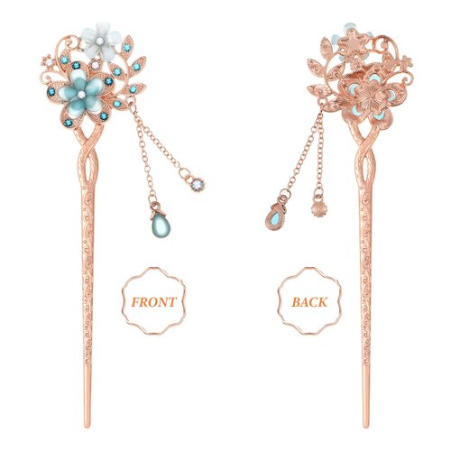Frcolor Rhinestone Hair Stick, Chinese Hair Chopsticks Hairpin Chignon Pin (Blue)