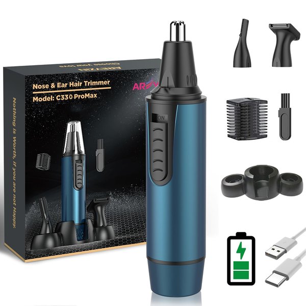 AREYZIN Ear and Nose Hair Trimmer for Men and Women Professional USB Rechargeable Nose Trimmer Nose Clippers Eyebrow Facial Hair Trimmer Body Grooming Kit IPX7 Waterproof Dual Edge Blades