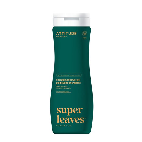 ATTITUDE Body Wash, EWG Verified Shower Gel, Dermatologically Tested, Plant and Mineral-Based, Vegan Personal Care Products, Orange Leaves, 16 Fl Oz