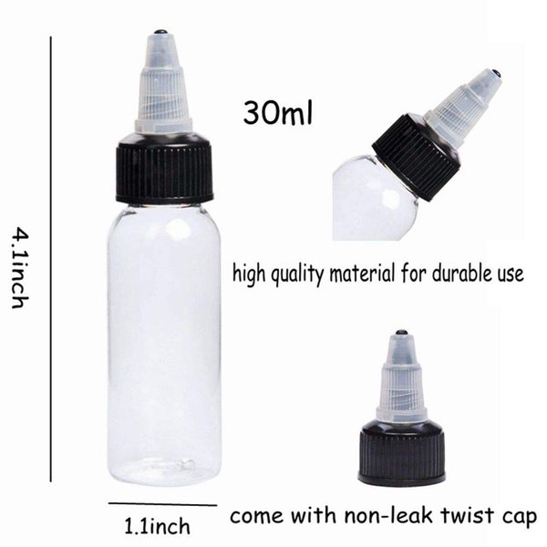 DOWEI 1oz Empty Ink Bottles,12pcs 1oz Twist Cap Plastic Clear Transparent Pigment Container Accessories Twist Top Bottle 1oz,30ml Squeeze Bottles (30ML 12PCS)