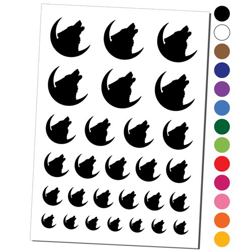 Wolf Howling Crescent Moon Temporary Tattoo Water Resistant Fake Body Art Set Collection - Black (One Sheet)