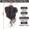 Anbuwei Claw Clip Messy Bun Hair Pieces for Women Tousled Updo Ponytail Synthetic Curly Wavy Bun Hair Extension With Hair Clips (Natural Black)