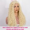 LICATEAT Blonde Lace Front Wigs for Women V Part 613 Loog Curly Loose Wave Wig Heat Resistent Synthetic Hair (26 Inch)
