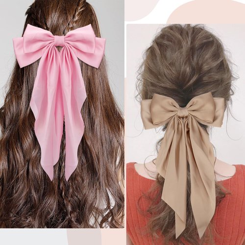 4 PCS Hair Bows Cute Hair Clips for Women Girls Tassel Ribbon Bowknot Hair Clips Solid Colors Hair Bows Hair Clips Accessories for Women Girls