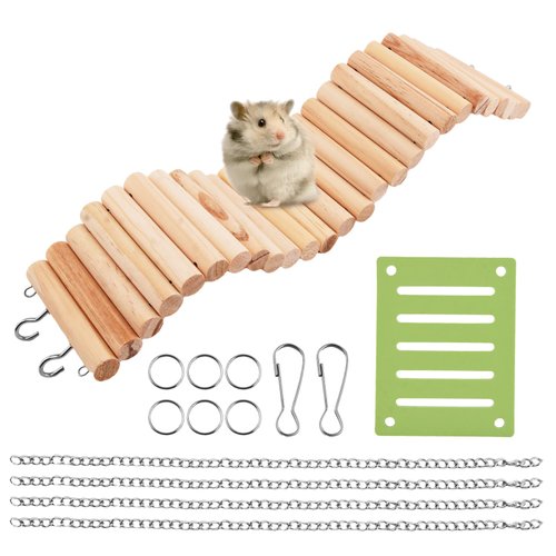 Hamster Suspension Bridge Toy, Climbing Wooden Ladder Swing for Hamsters, Cage Accessories Bendable Fence Climbing Toy Mice Mouse Gerbils Sugar Glider Rat and Other Small Animals