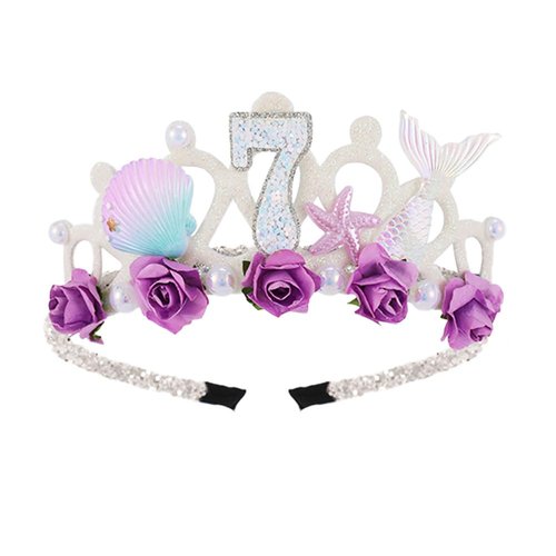 7th Birthday Crown for Girls, 7th Birthday Headband for Girls, 7th Birthday Tiara for Girls 7th Birthday Decoration for Girls Disposable 7th Birthday Crown with Mermaid Starfish for Girls 7 Year Old