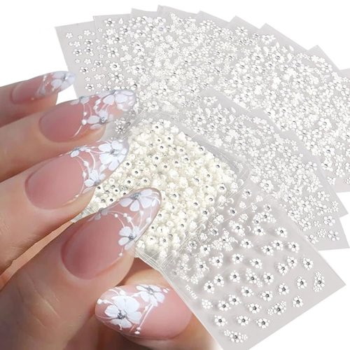 30 Sheets Flower Nail Stickers 3D Embossed Engraved Nail Decals Rhinestone Nail Decals Spring Summer Nail Art Stickers for Gel Nails Self-Adhesive Nail Art Supplies for Women Manicure Decorations