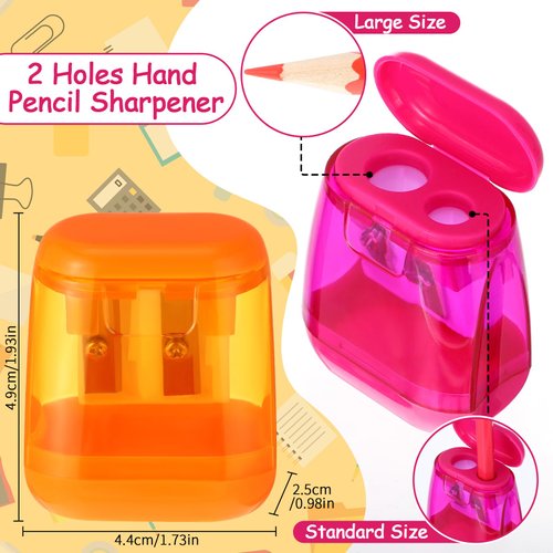 12 Pcs Chivertion Pencil Sharpeners Bulk for School Office, Dual Holes Manual Sharpeners for Kids Assorted Color Compact Sharpeners with Lid for Back to School Donation Supplies Party Favors
