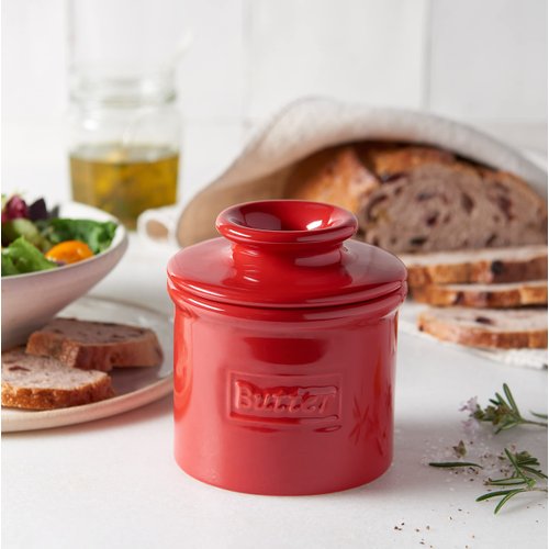 Butter Bell - The Original Butter Bell crock by L Tremain, a Countertop French Ceramic Butter Dish Keeper for Spreadable Butter, Café Retro Collection, Maraschino Red, Glossy Finish