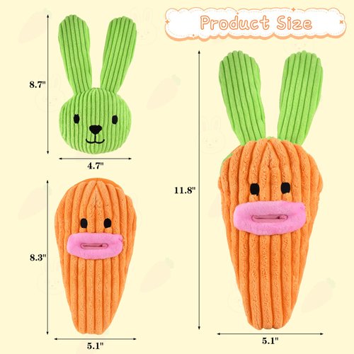 Vehomy Easter Dog Toy Squeaky Puzzle Dog Toys Easter Carrot Puppy Toy for Small and Medium Dogs Interactive Easter Bunny Dog Toy for Teething Chewing Carrot