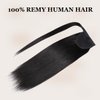 JIAMEISI Ponytail Extension Human Hair Wrap Around Clip in Hair Piece Ponytail Extension Human Hair Straight Ponytail For Black Women with Magic Paste 70G(16 inch, Natural Black #1B)