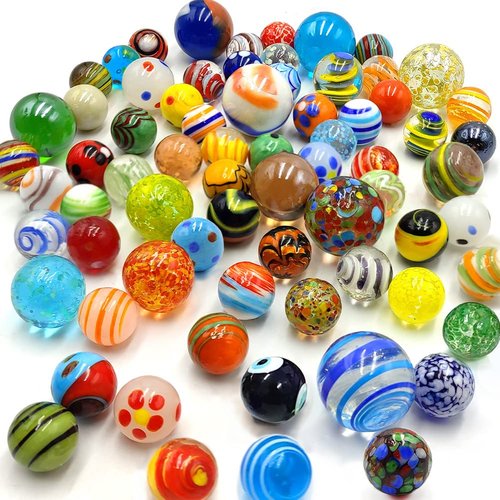 DSHMIXIA 71pcs Assorted Marbles for Kids Handmade Big and Small Glass Marbles Bulk Set for Marble Game Toy Cool Colorful Marbles