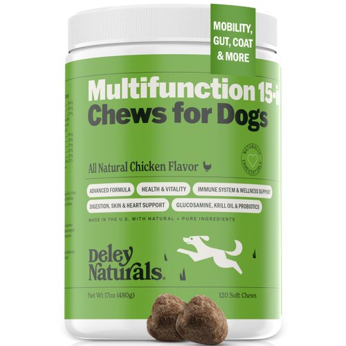 Deley Naturals Dog Multivitamins Chewable - 15 in 1 Dog Vitamins and Supplements for Immune System, Skin, Joint Support & Digestion - Dog Multivitamin for All Ages - Dog Vitamins Made in The USA