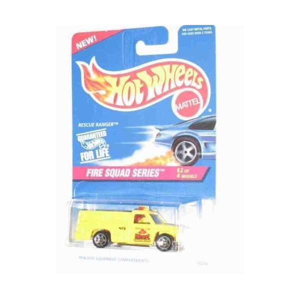 Hot Wheels - Fire Squad Series - Rescue Ranger (Yellow) Collector Car Replica - #2 of 4 Models in Series - Collector #425 - 5 Spoke Wheel Hubs