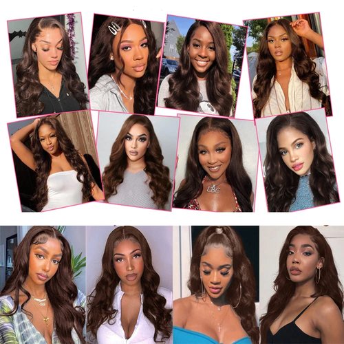 Dark Brown Body Wave Bundles #4 Human Hair Bundles Light Brown Body Wave Hair Double Weft Brazilian Remy Hair Extensions Wet and Wavy Bundles Silky Soft for Black Women(22 24 26 Inch 3 Bundles)
