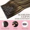 GOO GOO Clip in Hair Extensions Real Human Hair, 14inch 110g 7Pcs, 4/27/4 Balayage Chocolate Brown to Caramel Blonde, Remy Human Hair Extensions Clip ins for Women, Natural Human Hair