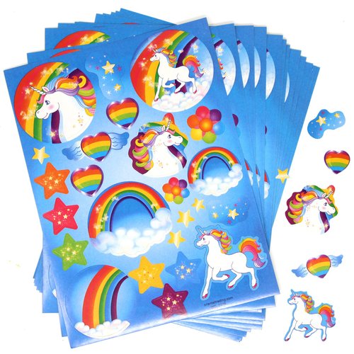 Unicorn Stickers - 12 Rainbow Unicorn Sticker Sheets - Magical Unicorn Party Favor Stickers for Kids Arts & Crafts, Unicorn Birthday, Rainbow Sticker - Decoration Fun Craft Kids Stickers for Girls