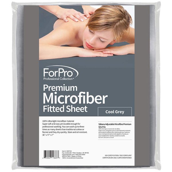 ForPro Professional Collection Premium Microfiber Massage Fitted Sheet, Cool Grey, Ultra-Light, Stain and Wrinkle-Resistant, for Massage Tables, 36" W x 77" L x 7" H