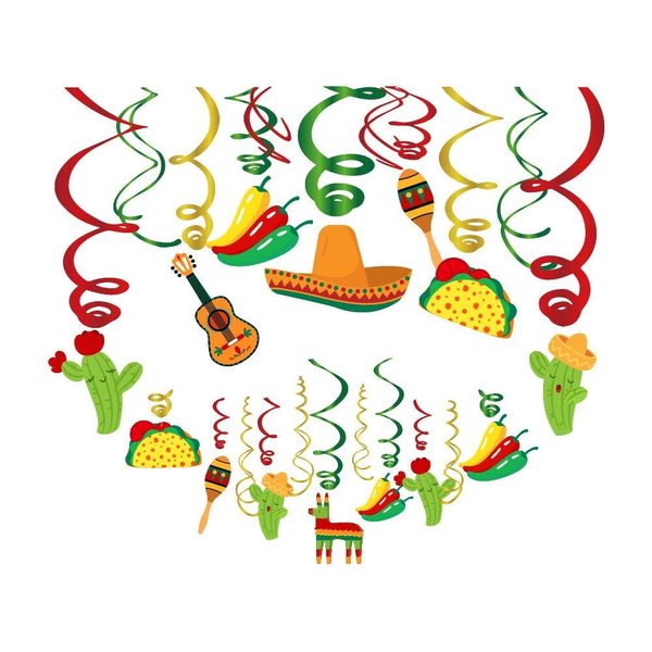 30Ct Mexican Hanging Swirl Decorations,Mexican Themed,Cinco De Mayo,Fiesta,Taco Twosday Party Suppliesfor Girls,Boys,Kids Home,Classroom,Baby Shower