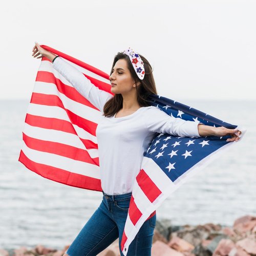 CEALXHENY 4th of July Headbands for Women, 4th of July Accessories, American Flag Star Headbands, Rhinestone Pearl Knotted Headbands Beads Embellished Jeweled Headbands Holiday Gifts (Star A - White)