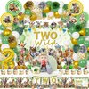 Mpanwen Two Safari Wild Birthday Decorations for 2 Years Old Boys Girls, 2nd Safari Jungle Party Supplies - Backdrop, Banner, Tablecloth, Palm Leaves, Centerpieces, Paper Honeycomb, Fans Pompoms