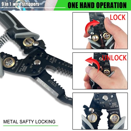 groword 9 in 1 Wire Stripper Tool, Wire Strippers electrical, 8" Cable Cutting Tool for Wire Stripping Cutting and Crimping (10-20 AWG Solid and Stranded Wire) with Wire Splitting and Winding