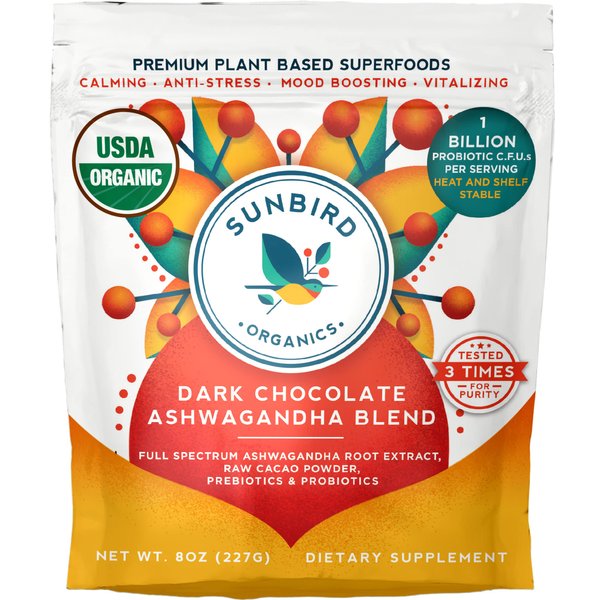 Chocolate Ashwagandha Powder with Probiotics. Healthy Hot Chocolate & Smoothie Mix. Organic Ashwagandha Root Extract, Cacao Powder & Prebiotic Fiber.