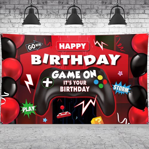 Sumind Video Game Happy Birthday Backdrop Video Game Party Decorations Boys Birthday Party Backdrop Banner Gaming Theme Background Photo Prop for Racing Car Video Game Party Supplies, 70.8 x 43.3 Inch