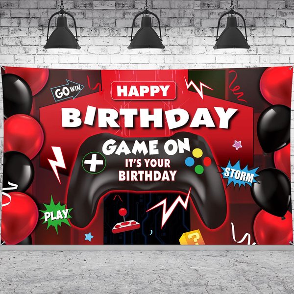 Sumind Video Game Happy Birthday Backdrop Video Game Party Decorations Boys Birthday Party Backdrop Banner Gaming Theme Background Photo Prop for Racing Car Video Game Party Supplies, 70.8 x 43.3 Inch
