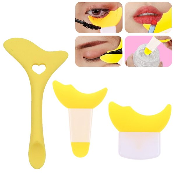 CTTHNBD Eyeliner Stencils Silicone Eyeliner Aid Reusable Mascara Shield Guard Wing Eyeliner Eyelash Lipstick Eyeshadow Applicators Guide Tool Multifunctional Makeup Tool 3Pcs (Yellow)